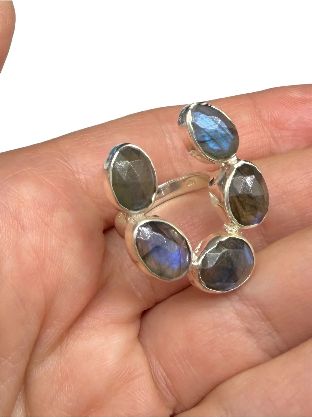 Labradorite Horseshoe Ring Size 6.5 Solid 925 Sterling Silver Faceted Stone